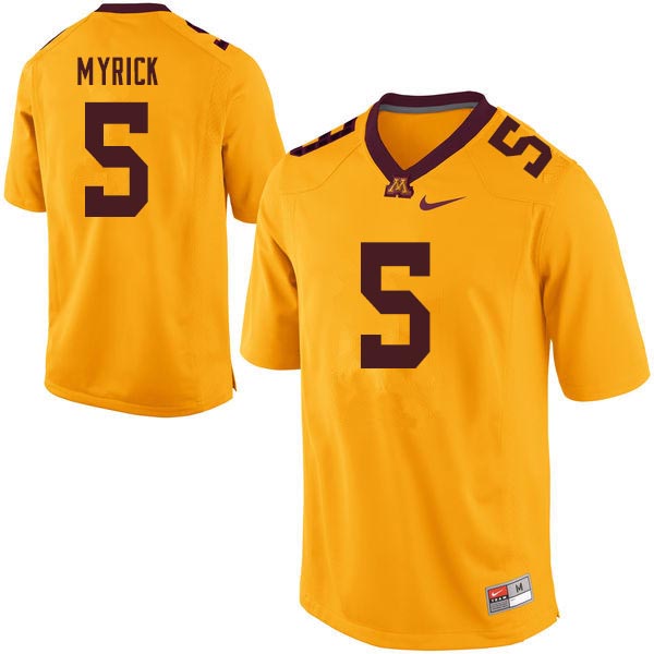 Men #5 Jalen Myrick Minnesota Golden Gophers College Football Jerseys Sale-Gold